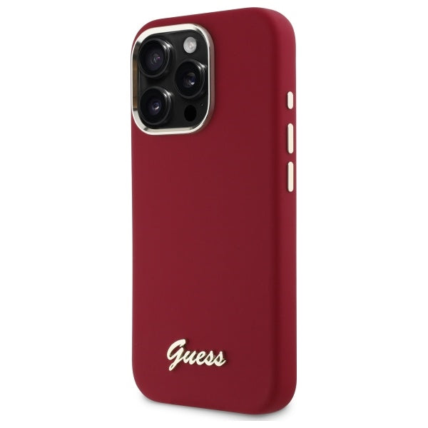 Hoes voor Apple iPhone 16 Pro, Guess, Script Metal Logo, Roze