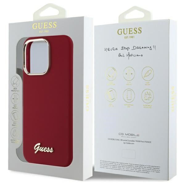 Hoes voor Apple iPhone 16 Pro, Guess, Script Metal Logo, Roze
