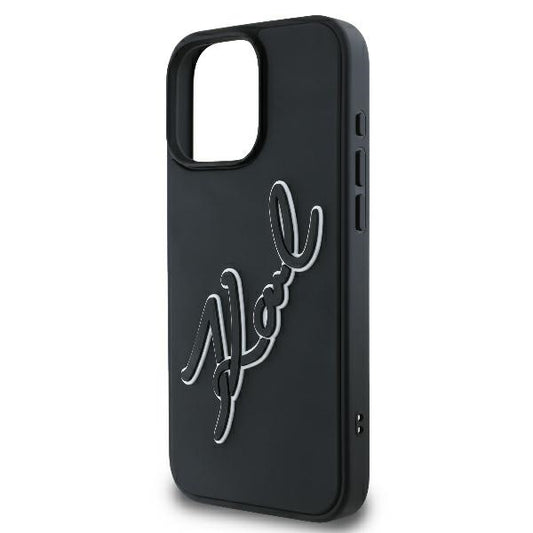 Hoes voor Apple iPhone 16 Pro, Karl Lagerfeld, 3D Rubber Signature, Zwart