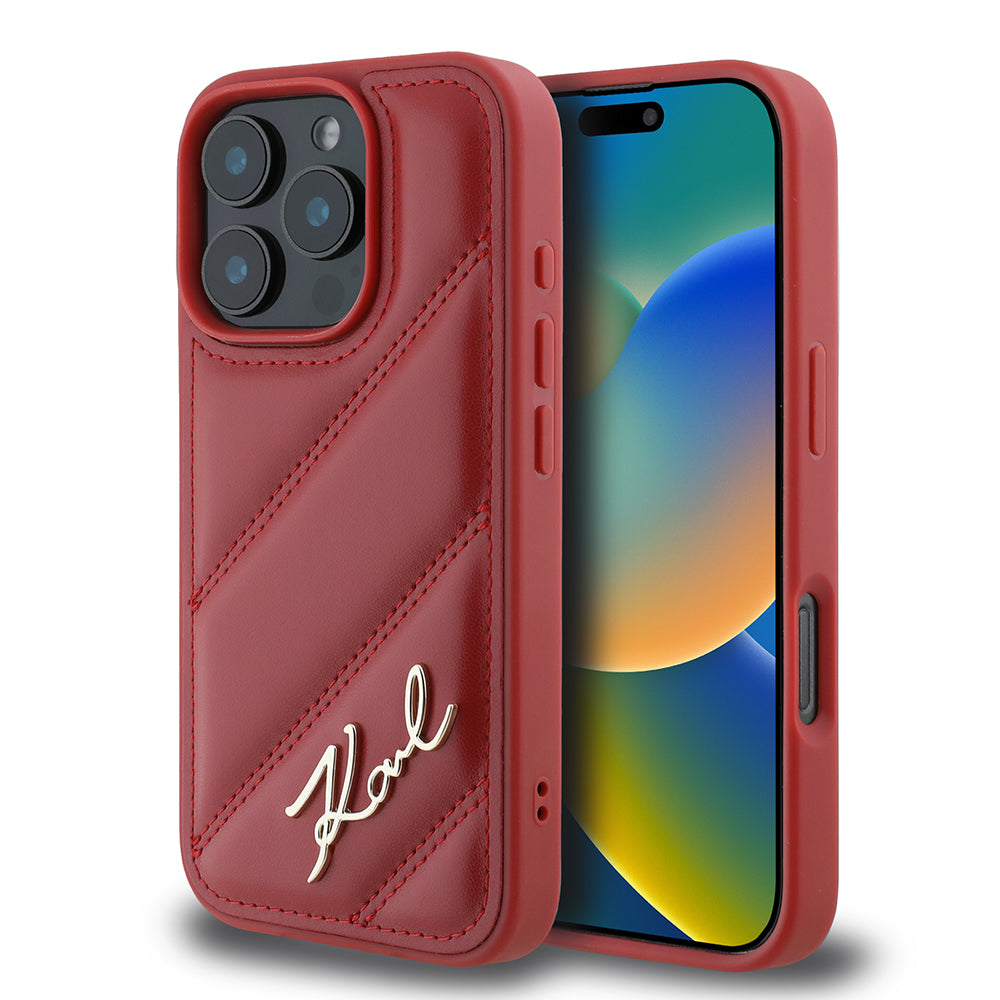 Hoes voor Apple iPhone 16 Pro, Karl Lagerfeld, Diagonal Quilted Script, Roze