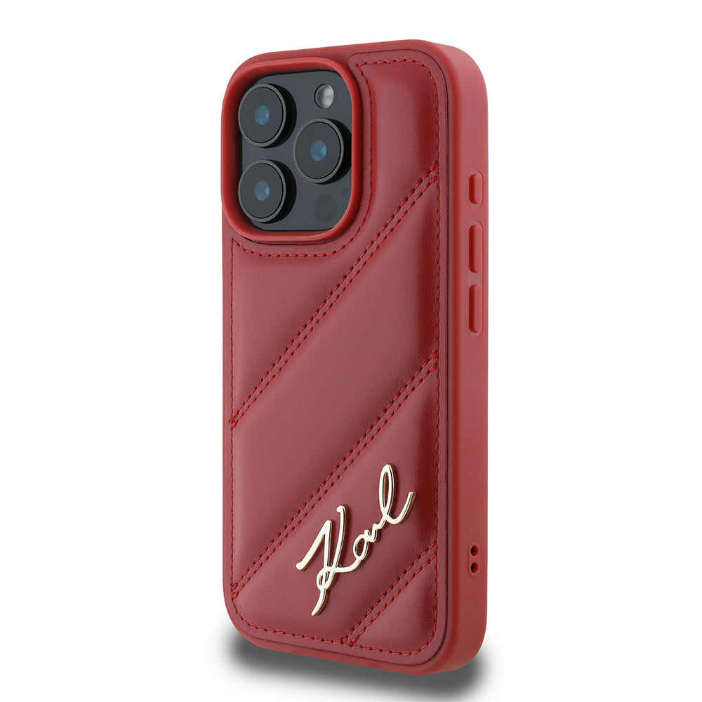 Hoes voor Apple iPhone 16 Pro, Karl Lagerfeld, Diagonal Quilted Script, Roze