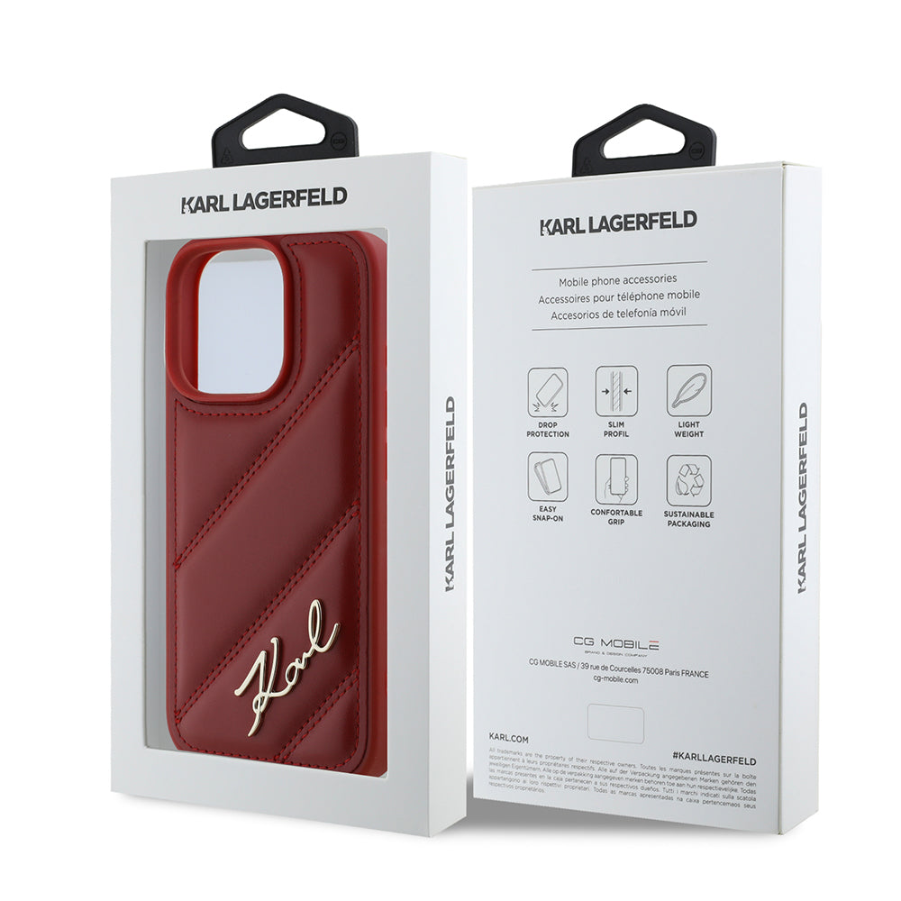 Hoes voor Apple iPhone 16 Pro, Karl Lagerfeld, Diagonal Quilted Script, Roze
