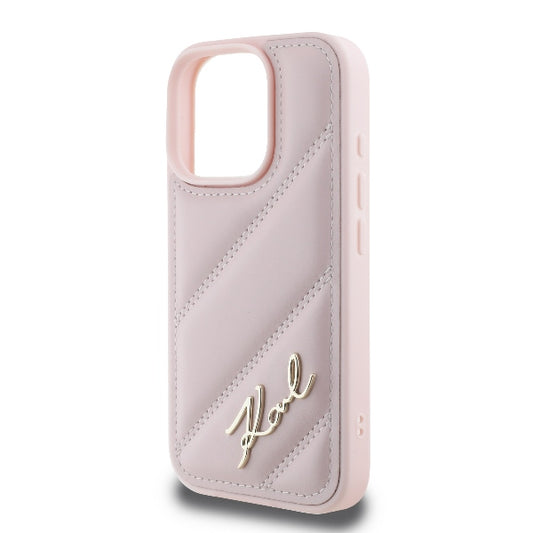 Hoes voor Apple iPhone 16 Pro, Karl Lagerfeld, Diagonal Quilted Script, Roze