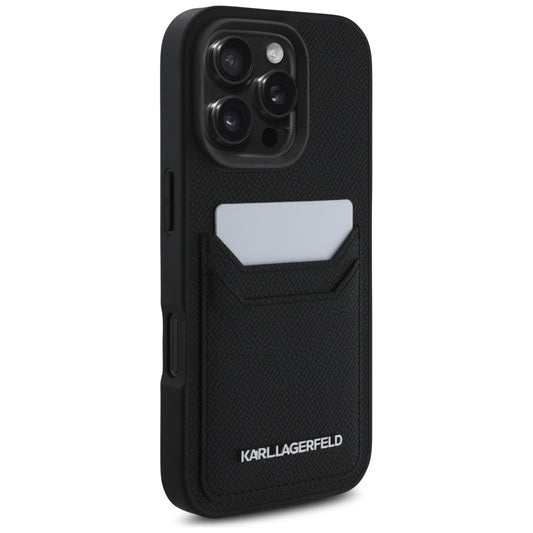Hoes voor Apple iPhone 16 Pro, Karl Lagerfeld, Grained Cardslots, Zwart