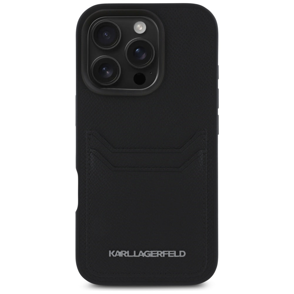 Hoes voor Apple iPhone 16 Pro, Karl Lagerfeld, Grained Cardslots, Zwart