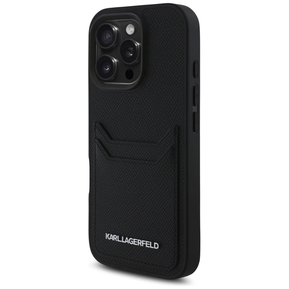 Hoes voor Apple iPhone 16 Pro, Karl Lagerfeld, Grained Cardslots, Zwart