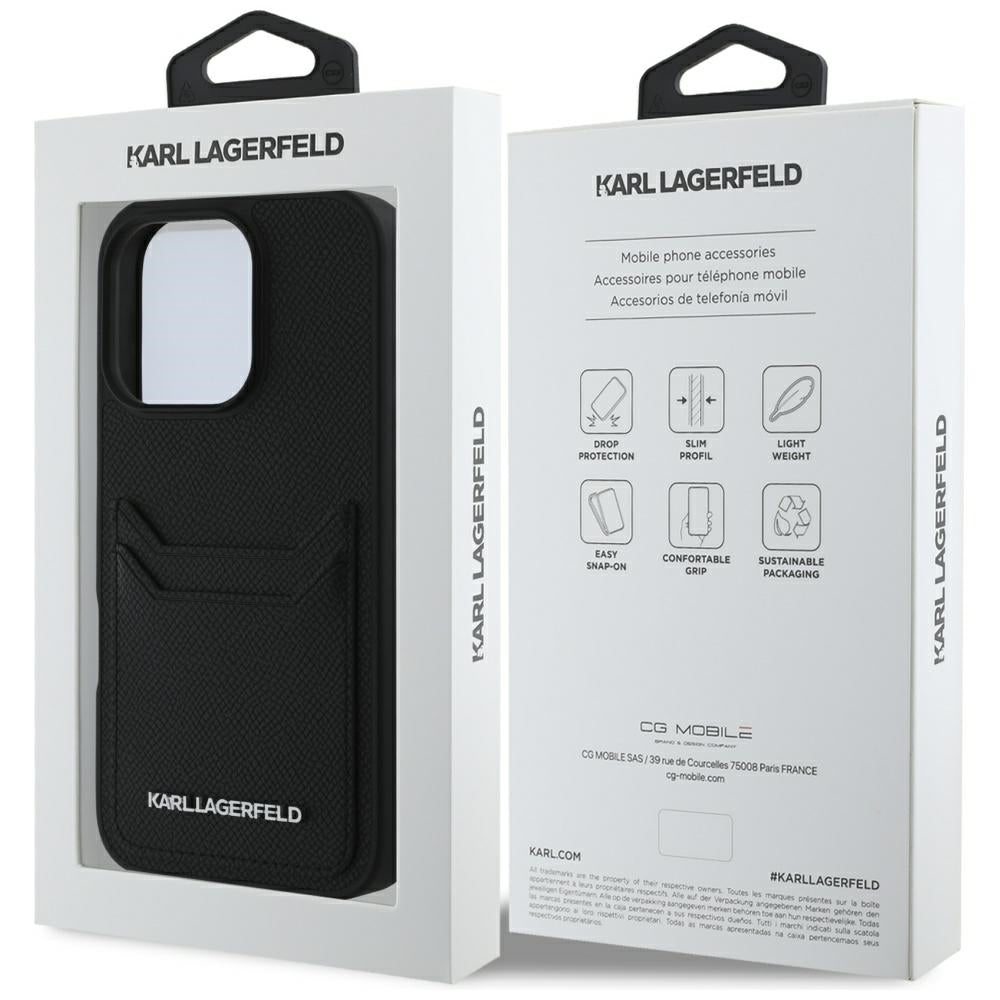 Hoes voor Apple iPhone 16 Pro, Karl Lagerfeld, Grained Cardslots, Zwart