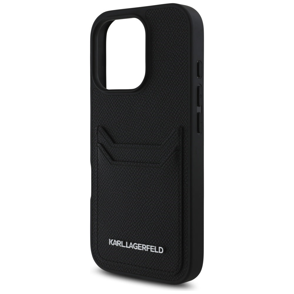 Hoes voor Apple iPhone 16 Pro, Karl Lagerfeld, Grained Cardslots, Zwart