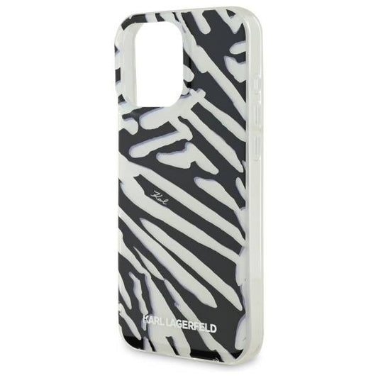 Hoes voor Apple iPhone 16 Pro, Karl Lagerfeld, IML Luxury Zebra Pattern met Band, Zwart