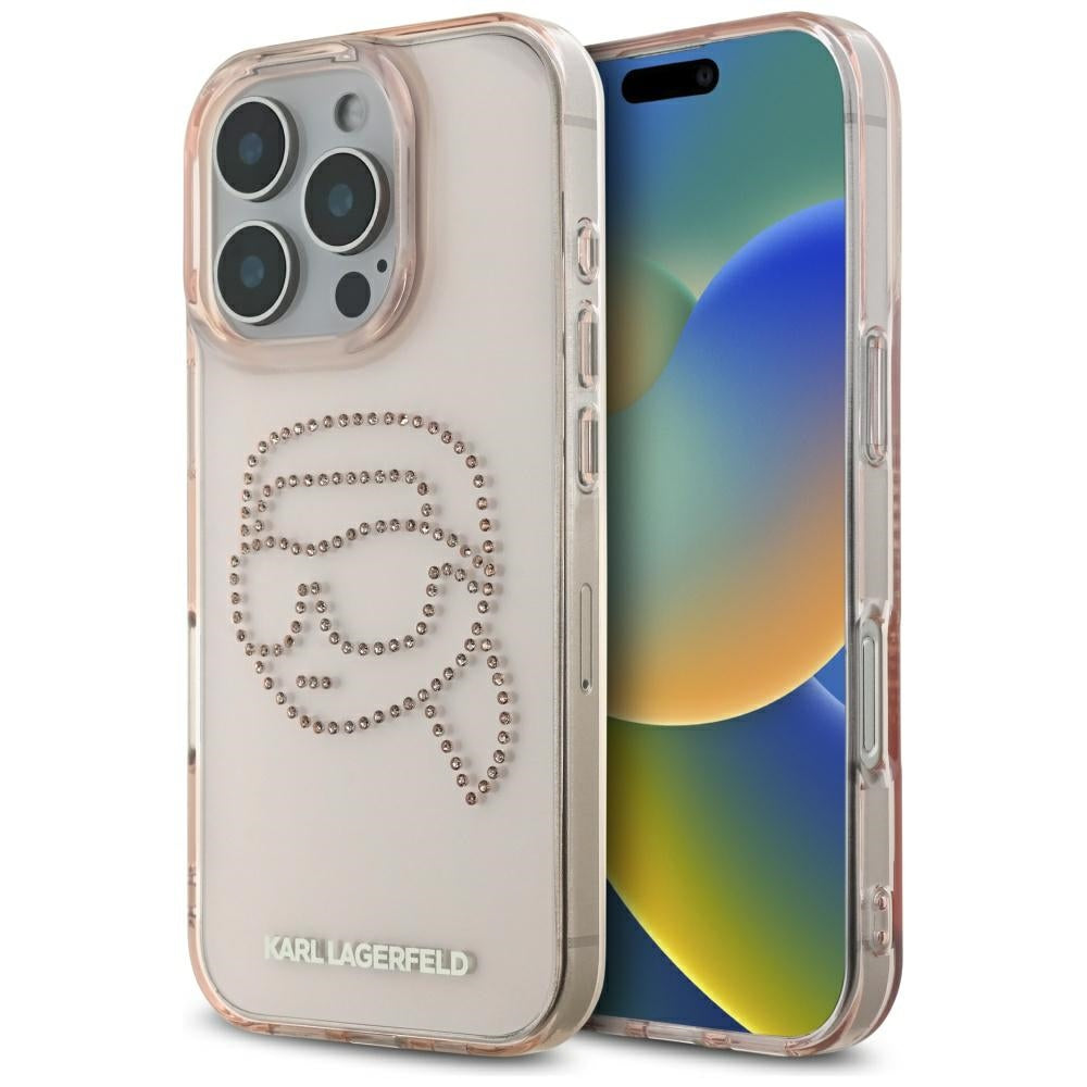 Case for Apple iPhone 16 Pro, Karl Lagerfeld, IML Rhinestones Karl's Head, Pink