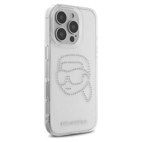 Hoes voor Apple iPhone 16 Pro, Karl Lagerfeld, IML Rhinestones Karl's Head, Transparant
