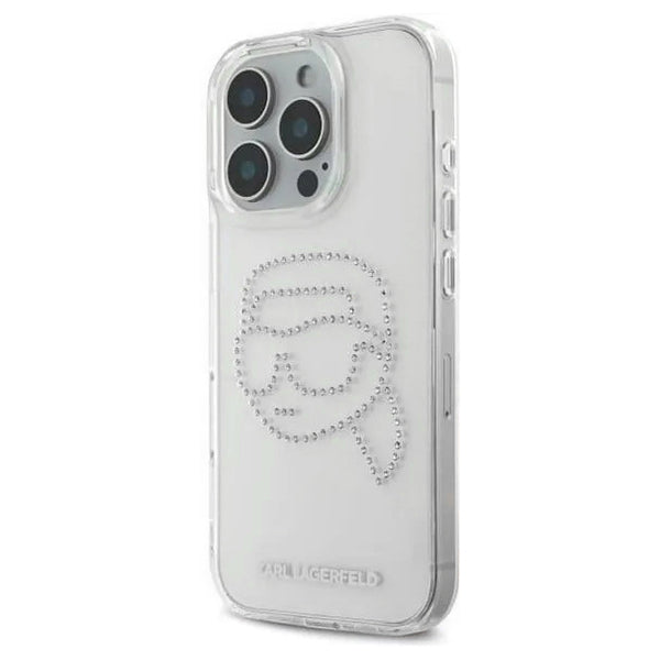 Hoes voor Apple iPhone 16 Pro, Karl Lagerfeld, IML Rhinestones Karl's Head, Transparant