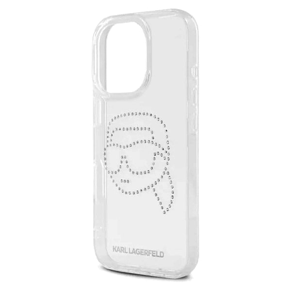 Hoes voor Apple iPhone 16 Pro, Karl Lagerfeld, IML Rhinestones Karl's Head, Transparant