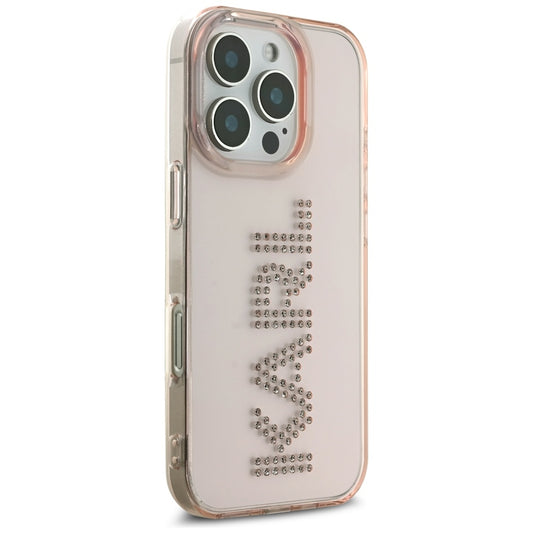 Hoes voor Apple iPhone 16 Pro, Karl Lagerfeld, IML Rhinestones Pink Logo, Roze