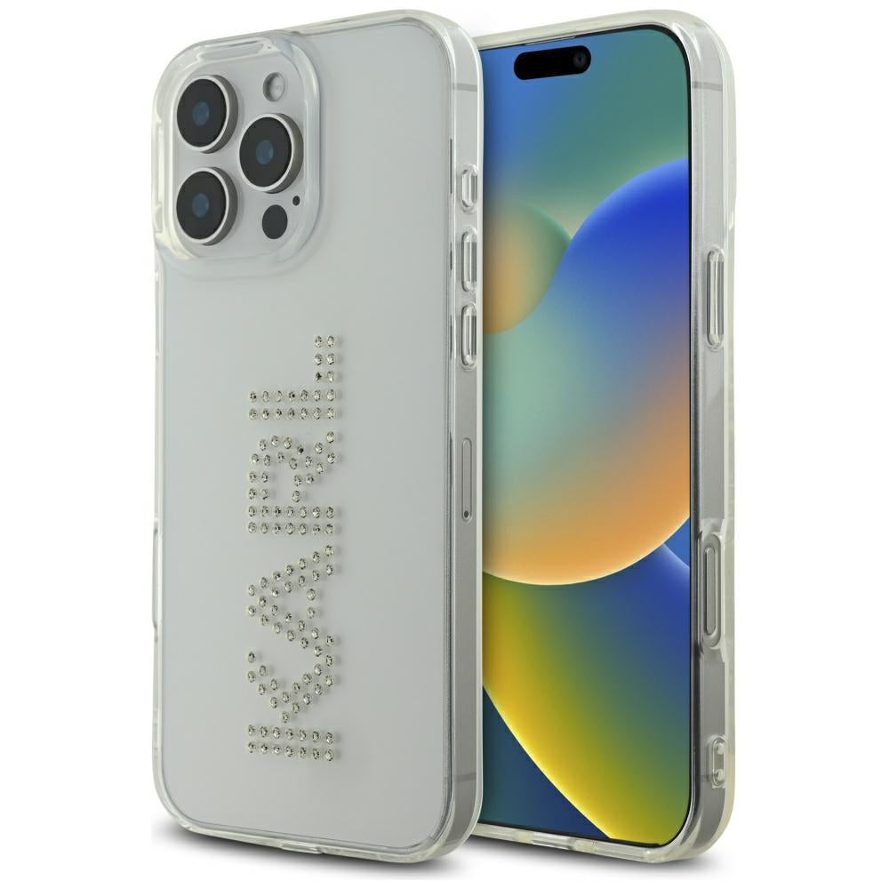 Hoes voor Apple iPhone 16 Pro, Karl Lagerfeld, IML Rhinestones Transparant Logo, Transparant