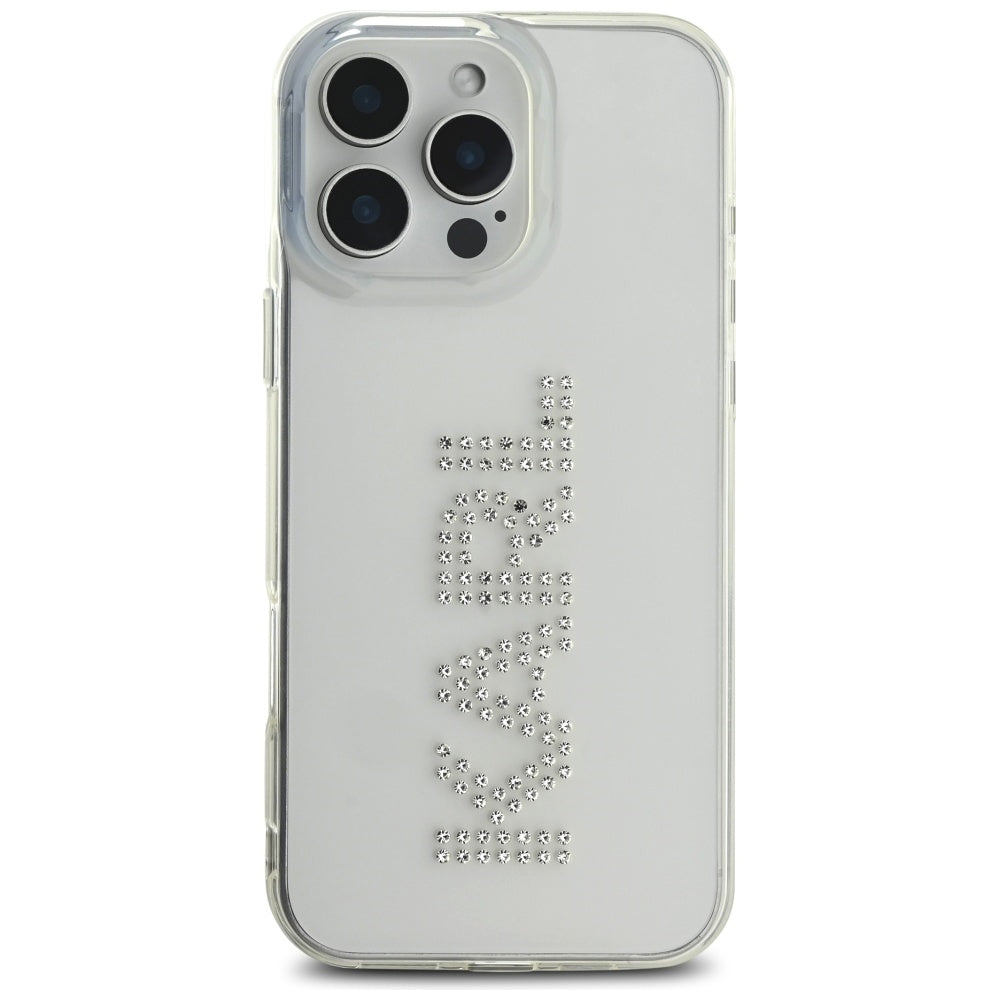 Hoes voor Apple iPhone 16 Pro, Karl Lagerfeld, IML Rhinestones Transparant Logo, Transparant
