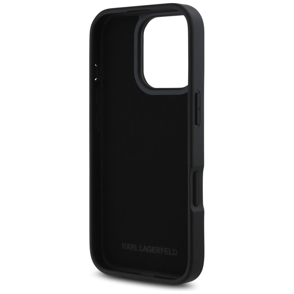 Hoes voor Apple iPhone 16 Pro, Karl Lagerfeld, Metal Signature, Zwart