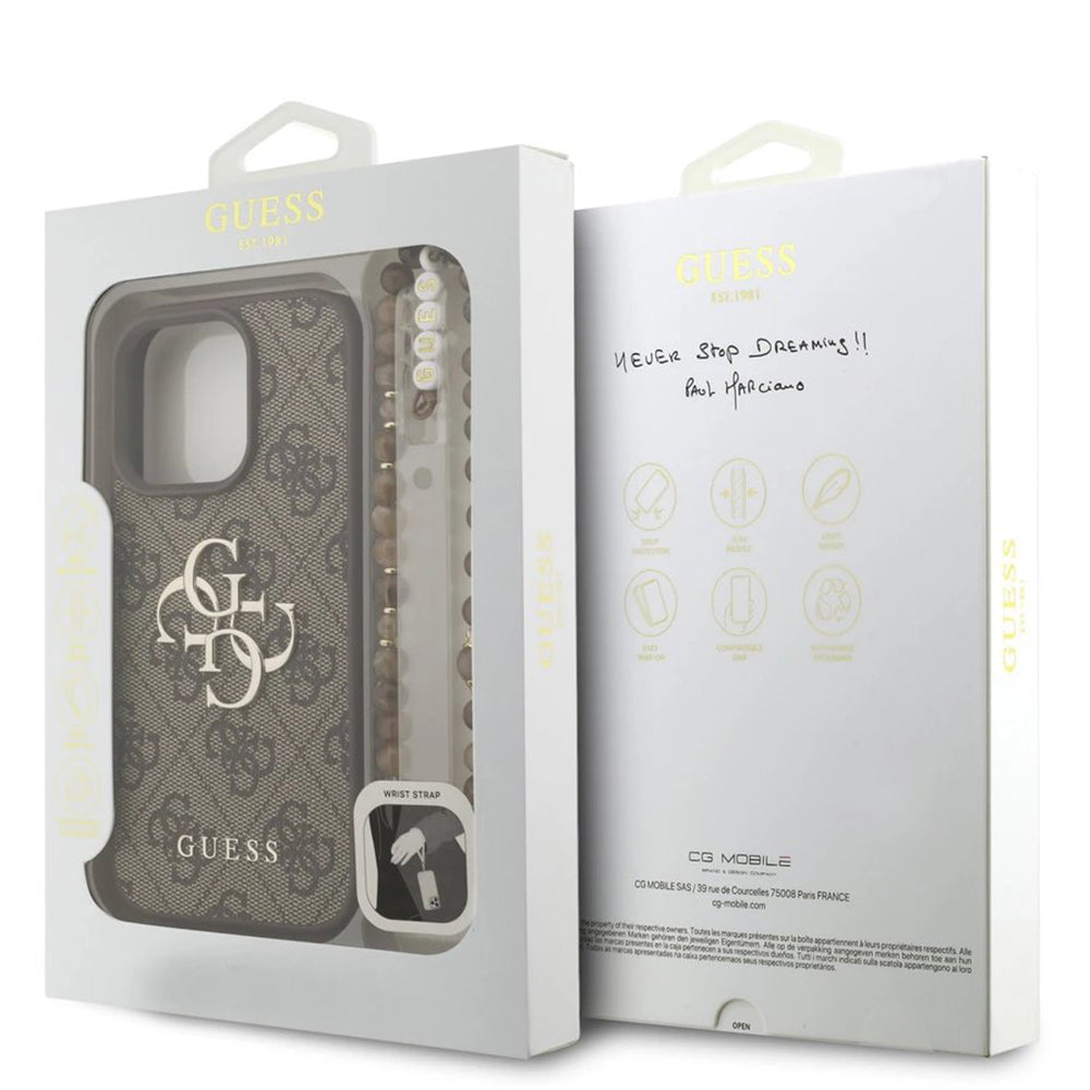 Hoes voor Apple iPhone 16 Pro Max, Guess, 4G Classic Logo met Band, Bruin