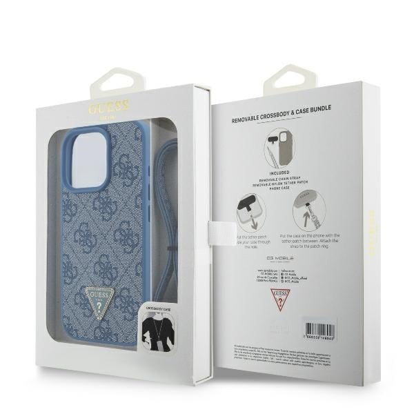 Hoes voor Apple iPhone 16 Pro Max, Guess, Crossbody 4G Triangle Strass, Blauw