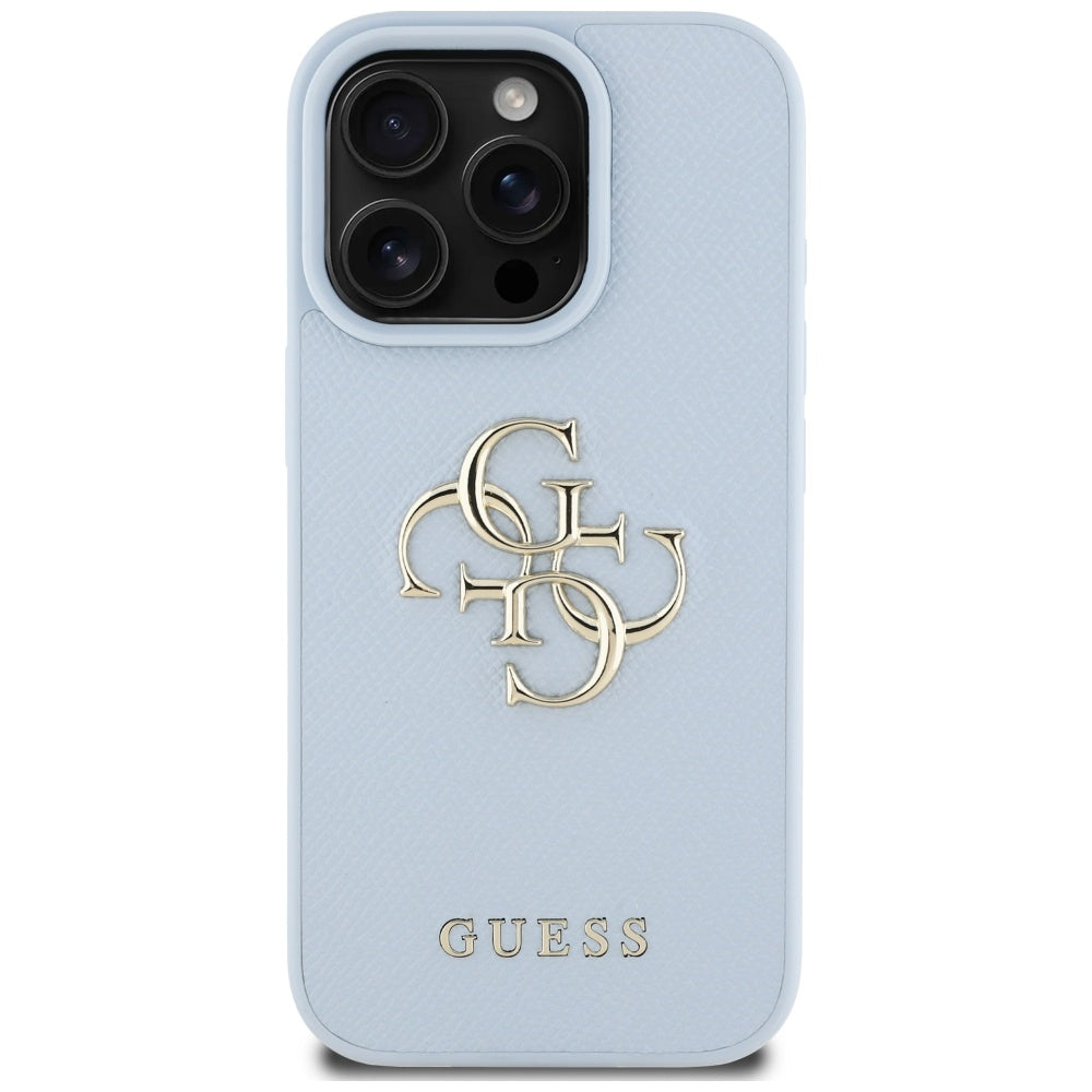 Hoes voor Apple iPhone 16 Pro Max, Guess, Grained Big 4G Logo Small Classic Logo, Blauw