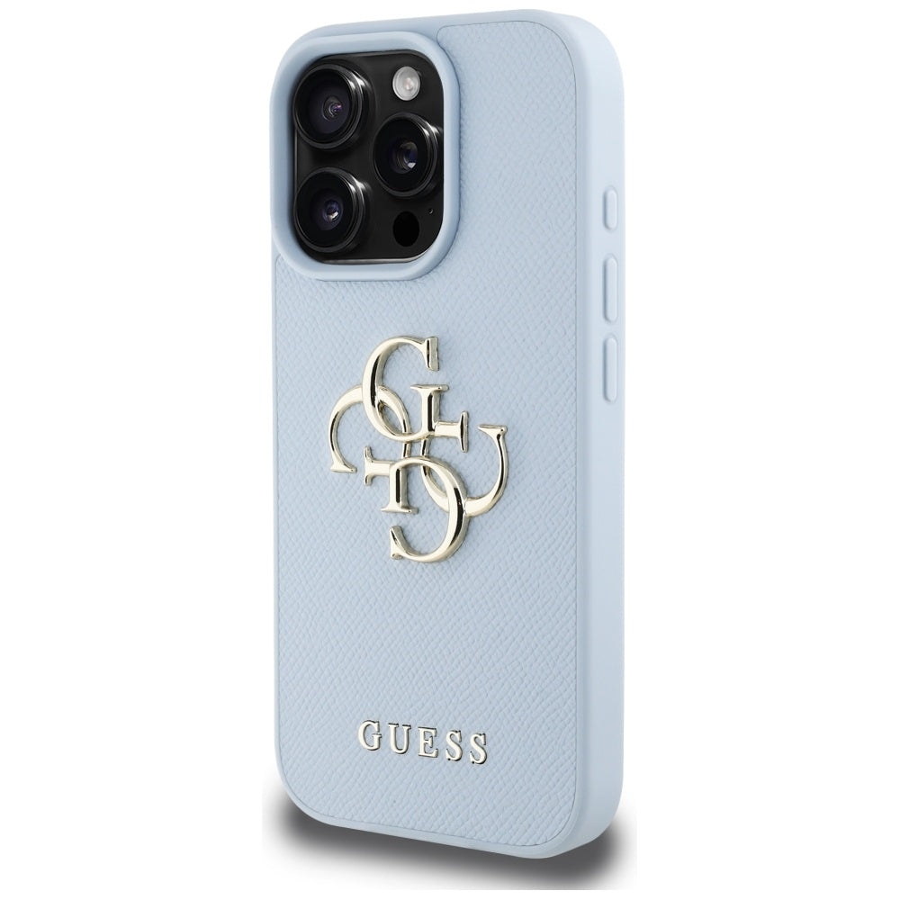 Hoes voor Apple iPhone 16 Pro Max, Guess, Grained Big 4G Logo Small Classic Logo, Blauw
