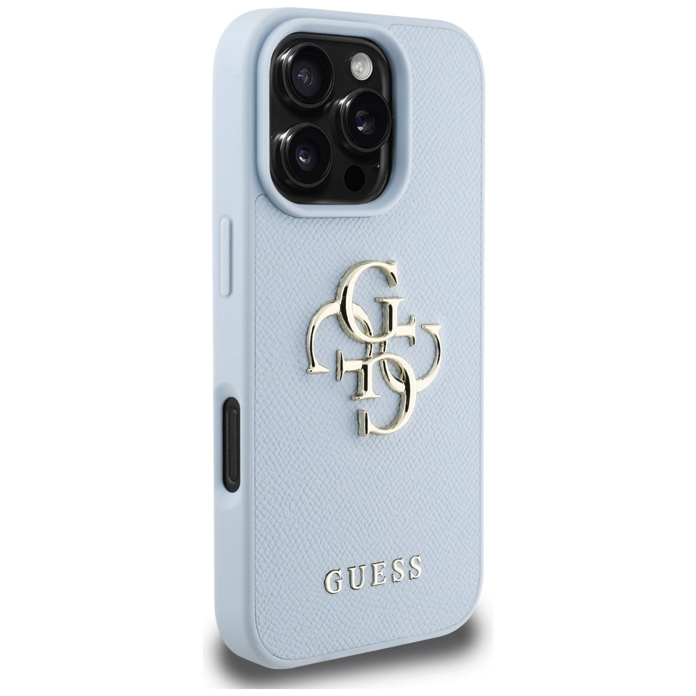 Hoes voor Apple iPhone 16 Pro Max, Guess, Grained Big 4G Logo Small Classic Logo, Blauw