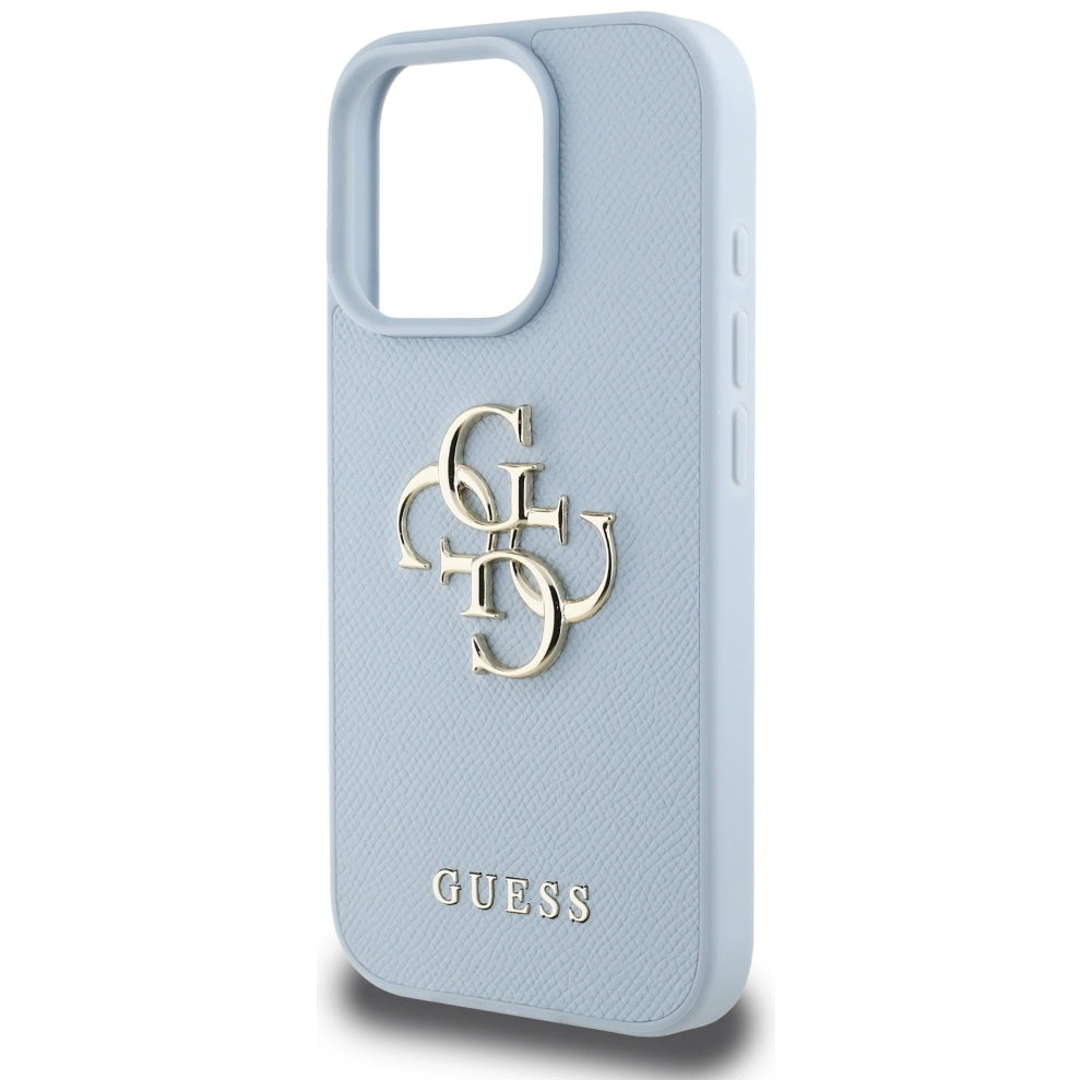 Hoes voor Apple iPhone 16 Pro Max, Guess, Grained Big 4G Logo Small Classic Logo, Blauw