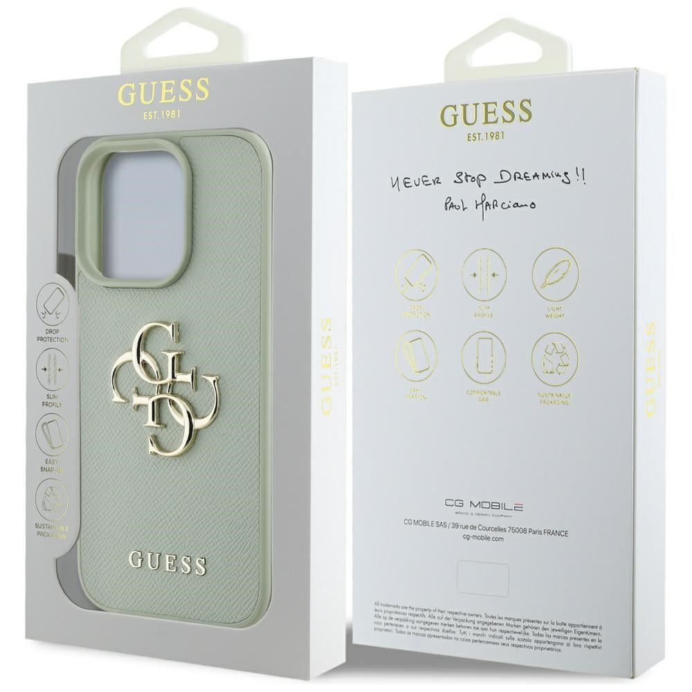 Case for Apple iPhone 16 Pro Max, Guess, Grained Big 4G Logo Small Classic Logo, Green