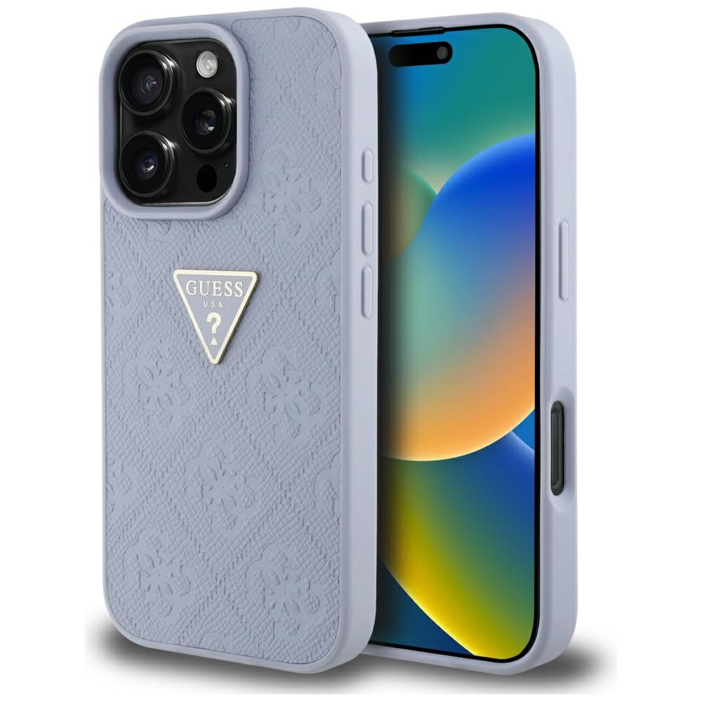 Hoes voor Apple iPhone 16 Pro Max, Guess, Hot Stamp 4G Pattern Triangle Logo, Lichtpaars