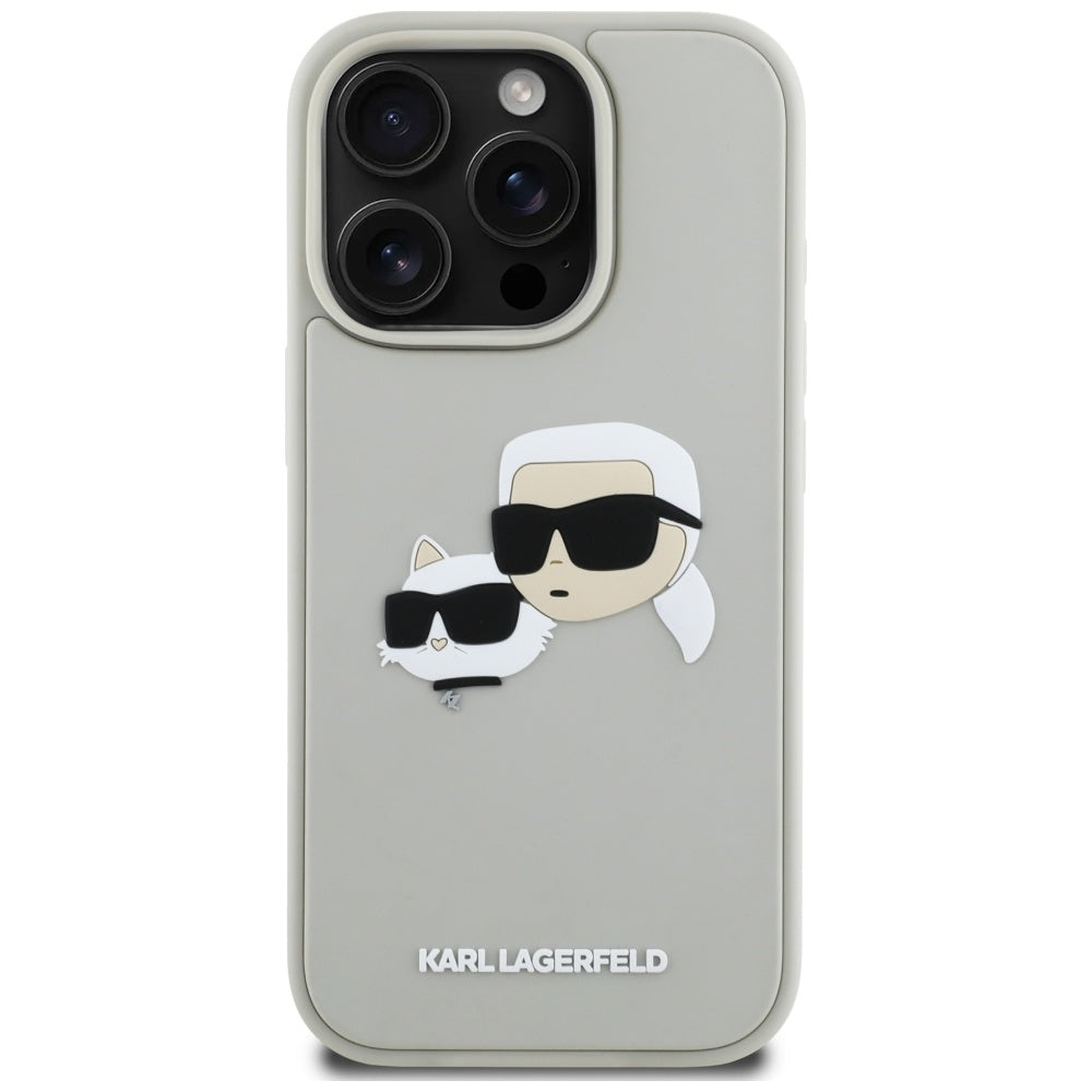 Hoes voor Apple iPhone 16 Pro Max, Karl Lagerfeld, 3D Rubber Karl & Choupette, Beige