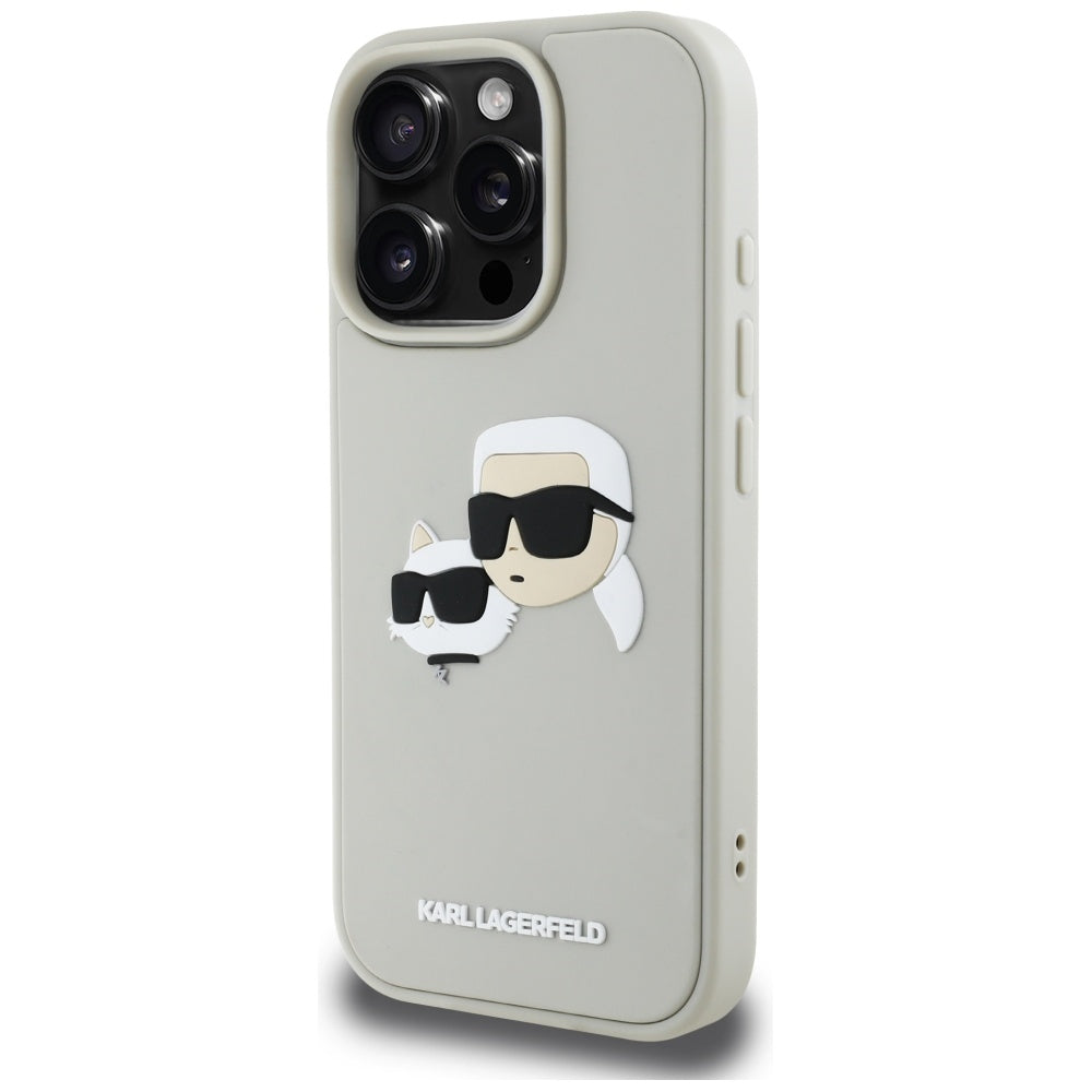 Hoes voor Apple iPhone 16 Pro Max, Karl Lagerfeld, 3D Rubber Karl & Choupette, Beige