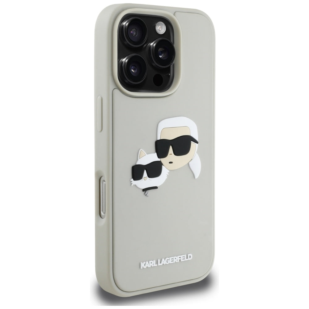 Hoes voor Apple iPhone 16 Pro Max, Karl Lagerfeld, 3D Rubber Karl & Choupette, Beige
