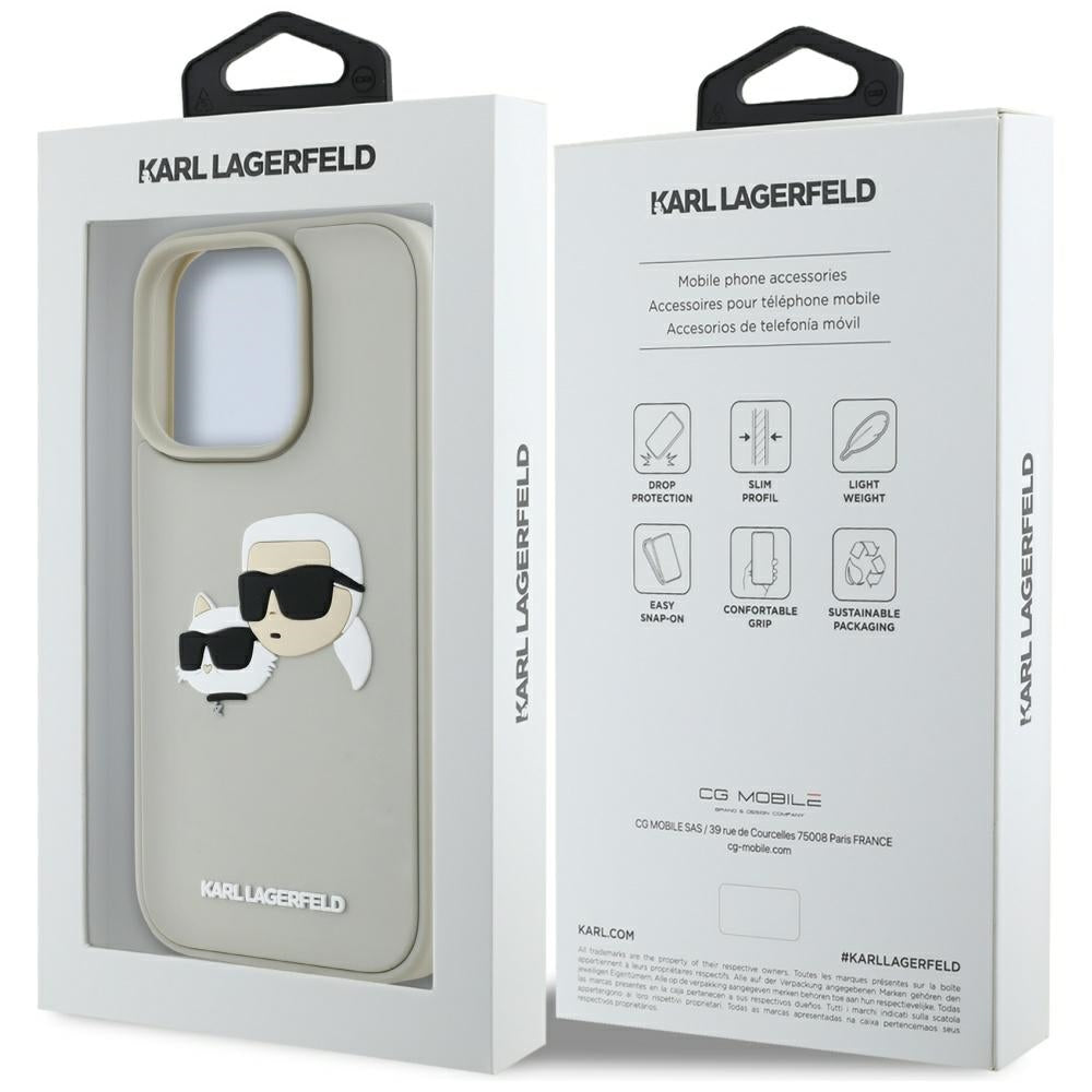 Hoes voor Apple iPhone 16 Pro Max, Karl Lagerfeld, 3D Rubber Karl & Choupette, Beige