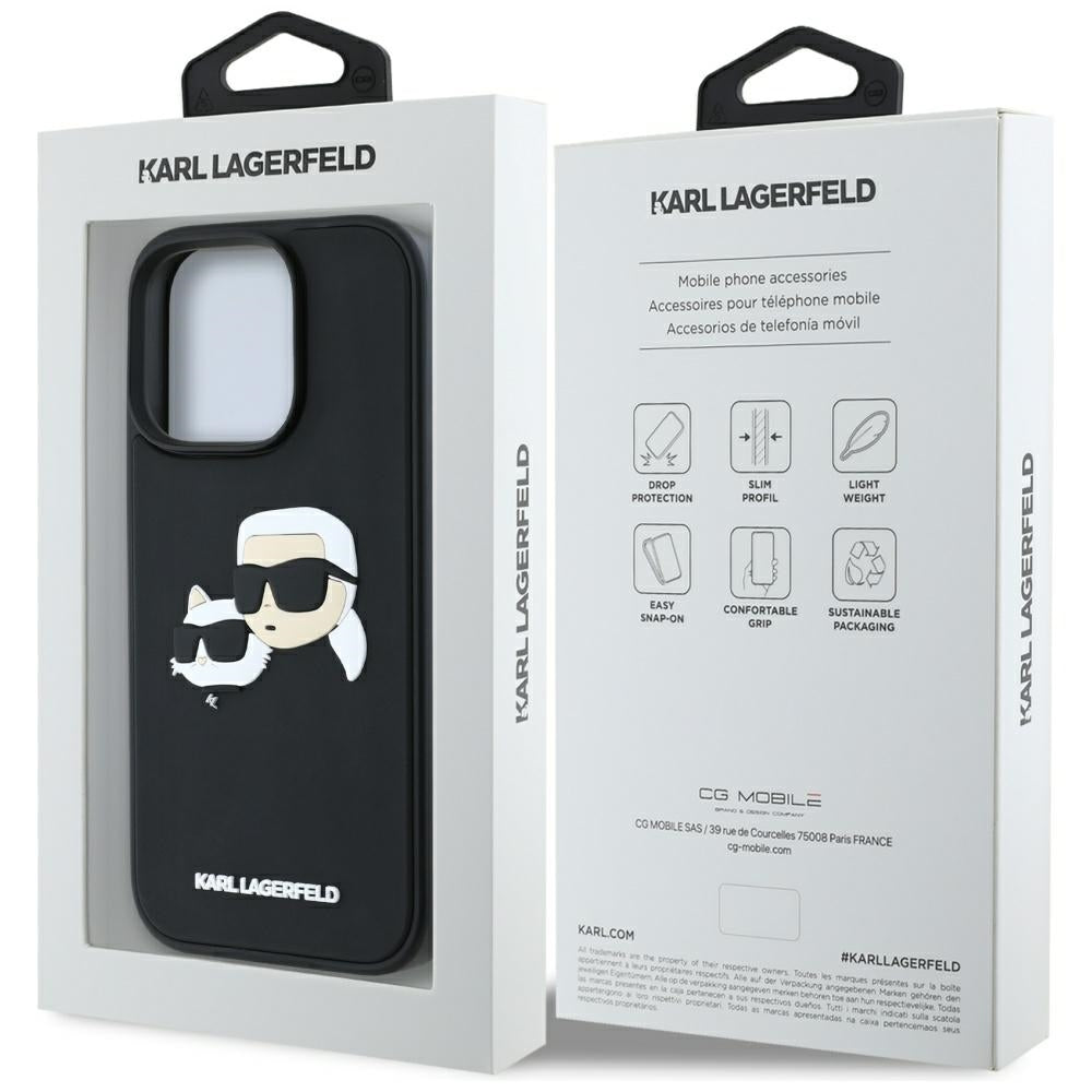 Hoes voor Apple iPhone 16 Pro Max, Karl Lagerfeld, 3D Rubber Karl & Choupette, Zwart