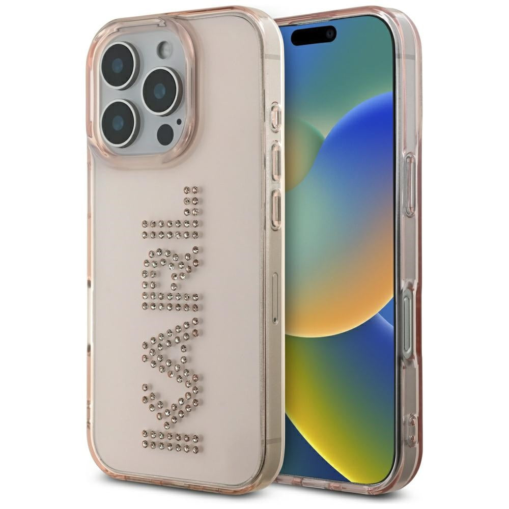 Case for Apple iPhone 16 Pro Max, Karl Lagerfeld, IML Rhinestones Pink Logo, Pink
