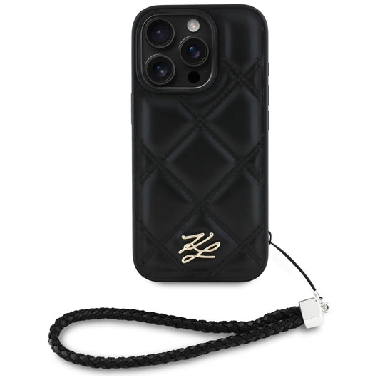 Hoes voor Apple iPhone 16 Pro Max, Karl Lagerfeld, Quilted Initial Logo & Chain Strap, Zwart