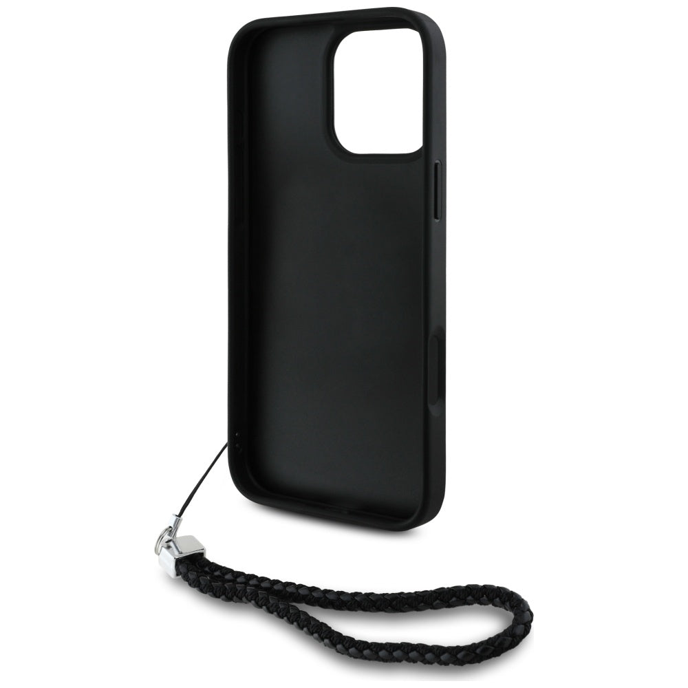 Hoes voor Apple iPhone 16 Pro Max, Karl Lagerfeld, Quilted Initial Logo & Chain Strap, Zwart