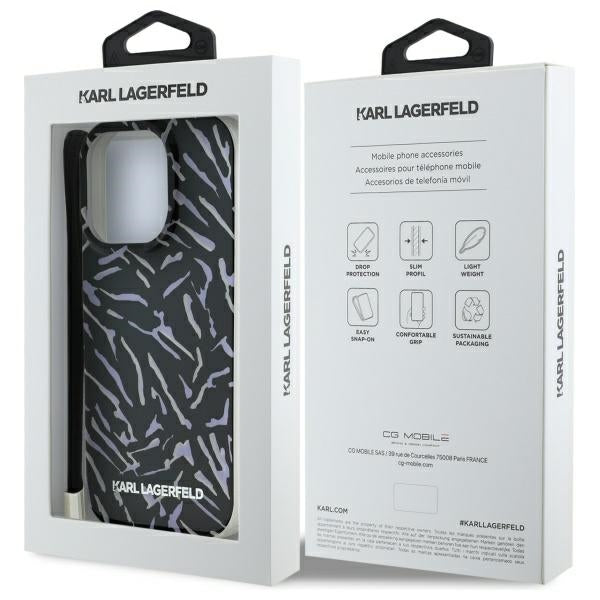 Hoes voor Apple iPhone 16 Pro Max, Karl Lagerfeld, Zebra met Koordriem, Paars
