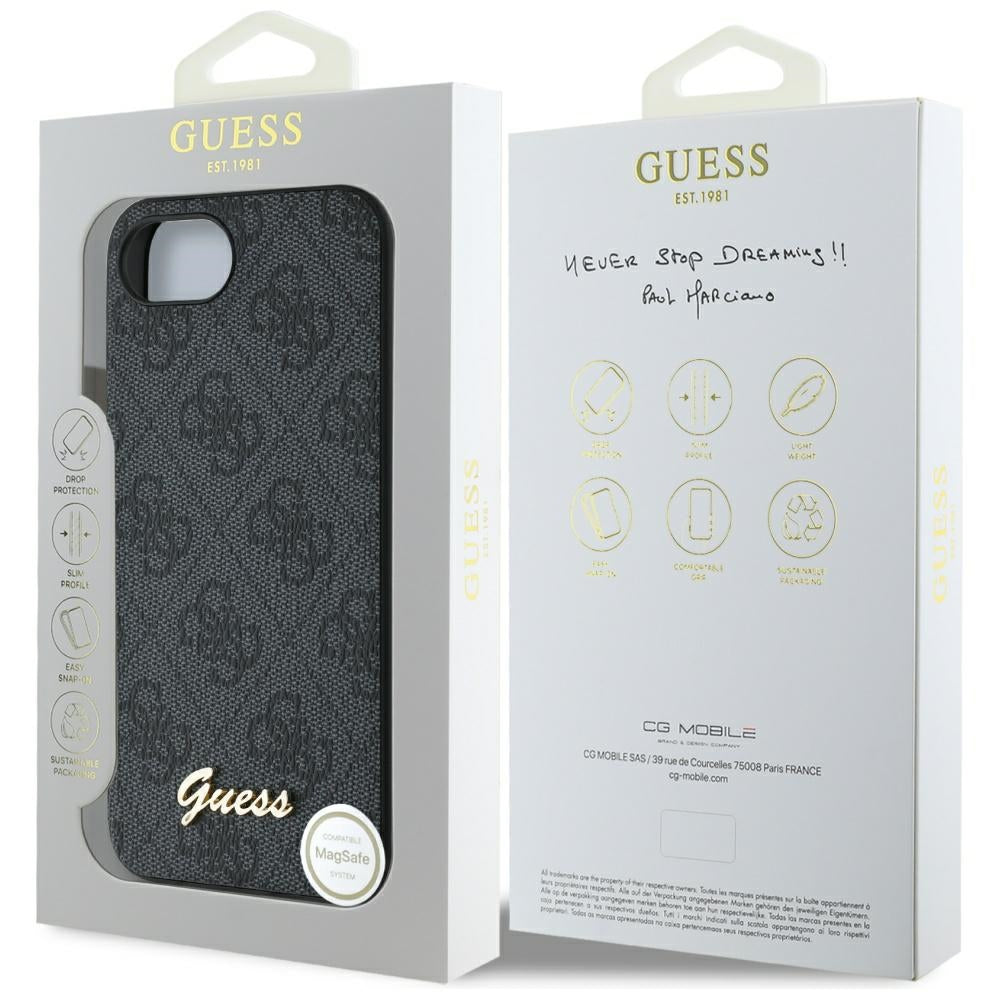 Hoes voor Apple iPhone 17e / 16e, Guess, 4G Script Logo, Zwart