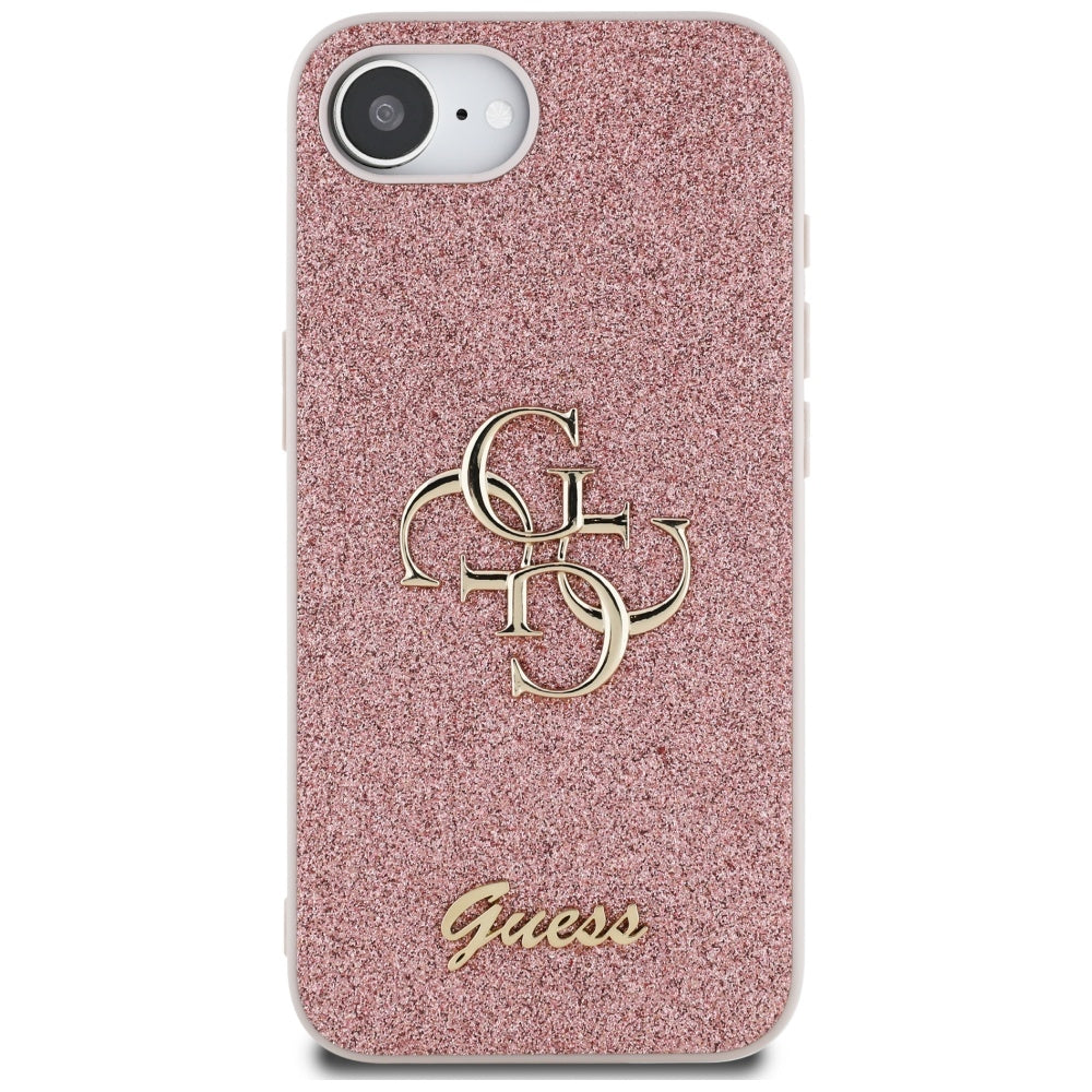 Hoes voor Apple iPhone 17e / 16e, Guess, Fixed Glitter Big 4G, Roze