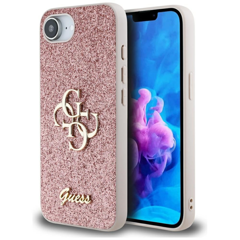 Hoes voor Apple iPhone 17e / 16e, Guess, Fixed Glitter Big 4G, Roze