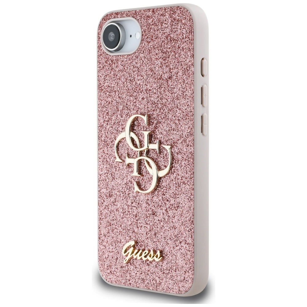 Hoes voor Apple iPhone 17e / 16e, Guess, Fixed Glitter Big 4G, Roze