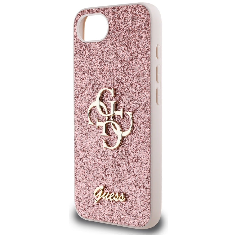 Hoes voor Apple iPhone 17e / 16e, Guess, Fixed Glitter Big 4G, Roze