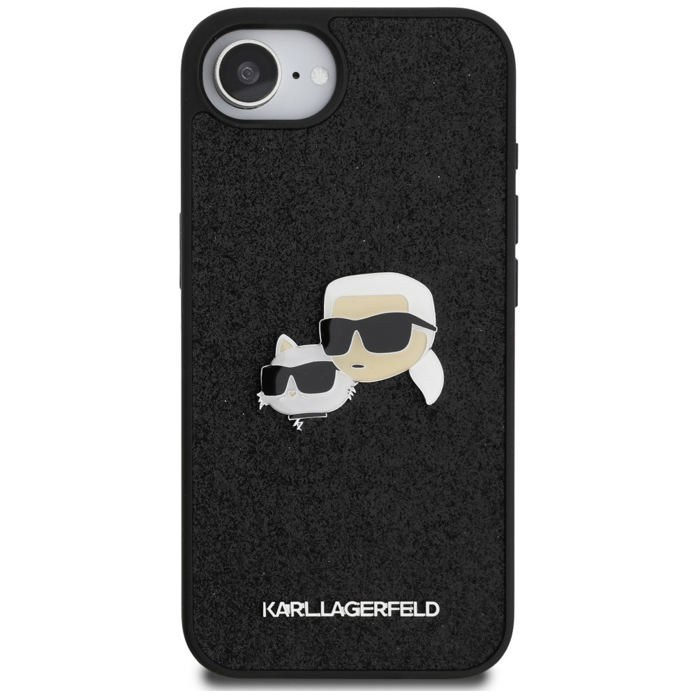 Hoes voor Apple iPhone 17e / 16e, Karl Lagerfeld, Glitter Fixed Karl & Choupette's Heads, Zwart