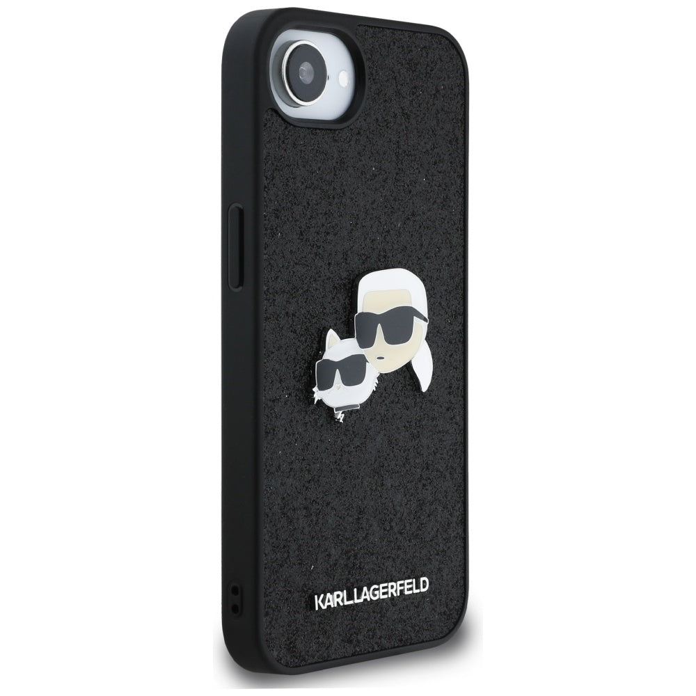 Hoes voor Apple iPhone 17e / 16e, Karl Lagerfeld, Glitter Fixed Karl & Choupette's Heads, Zwart