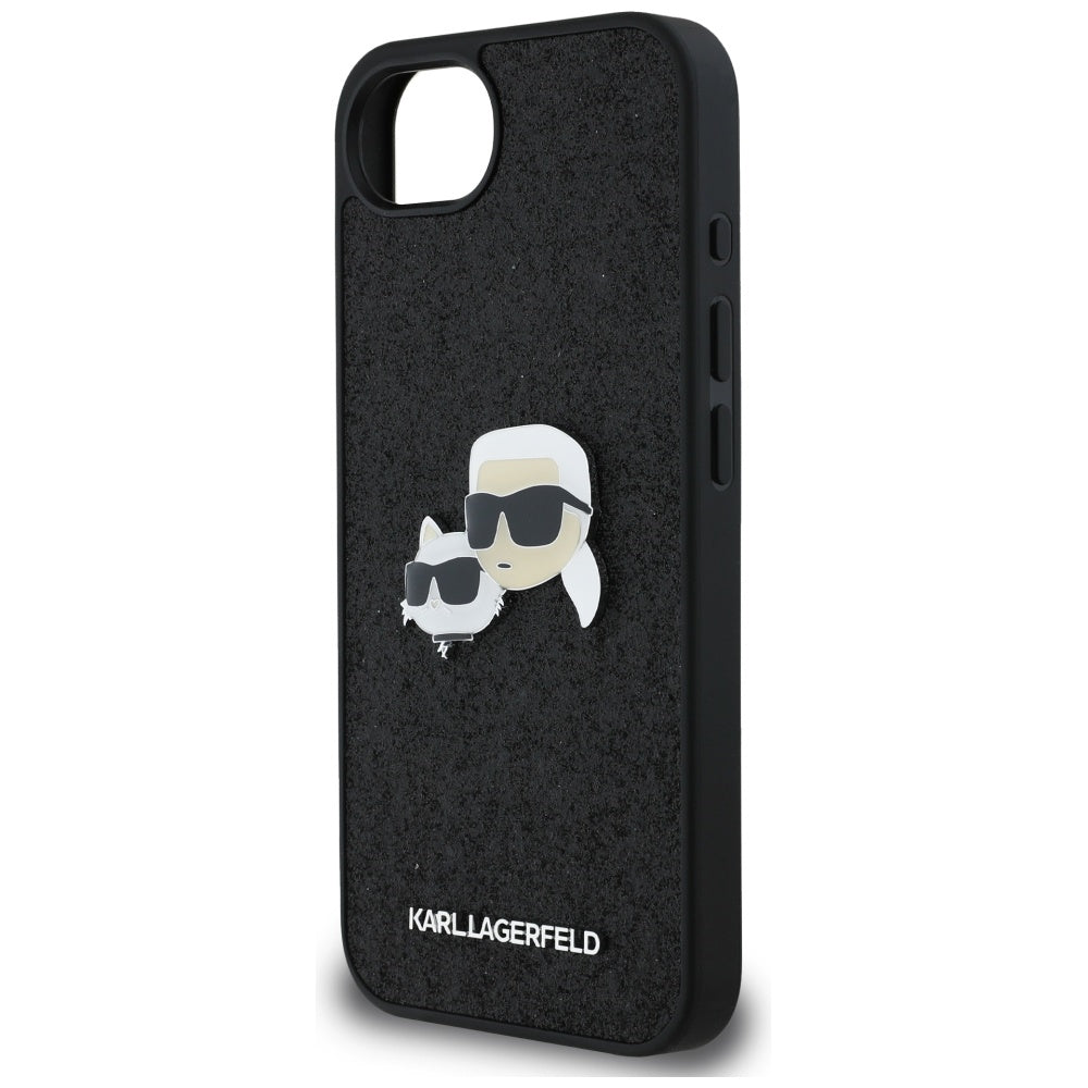 Hoes voor Apple iPhone 17e / 16e, Karl Lagerfeld, Glitter Fixed Karl & Choupette's Heads, Zwart