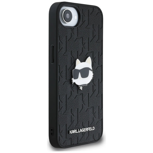 Hoes voor Apple iPhone 16e, Karl Lagerfeld, Monogram Choupette's Head, Zwart