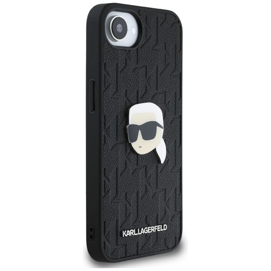 Hoes voor Apple iPhone 16e, Karl Lagerfeld, Monogram Karl's Head, Zwart
