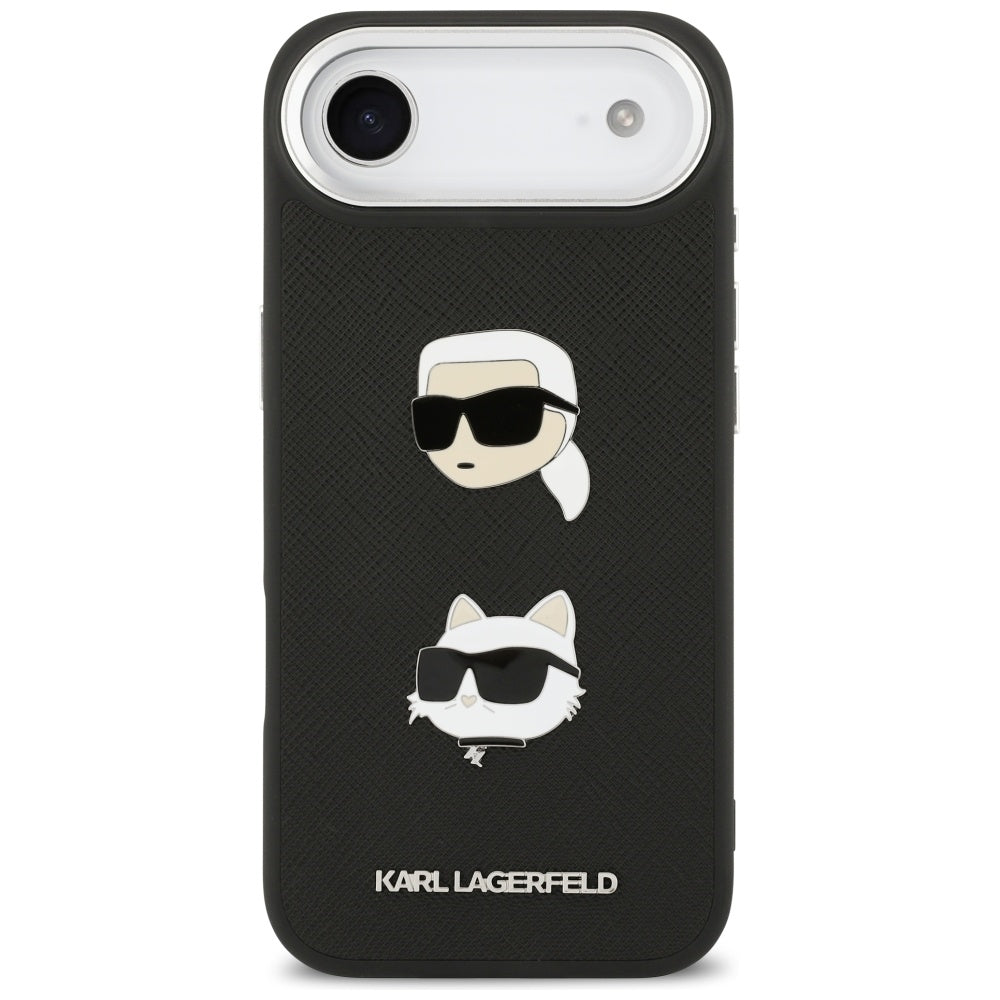 Hoes voor Apple iPhone 17 Air, Karl Lagerfeld, Grained Karl & Choupette's Heads Pins and Logo, Zwart