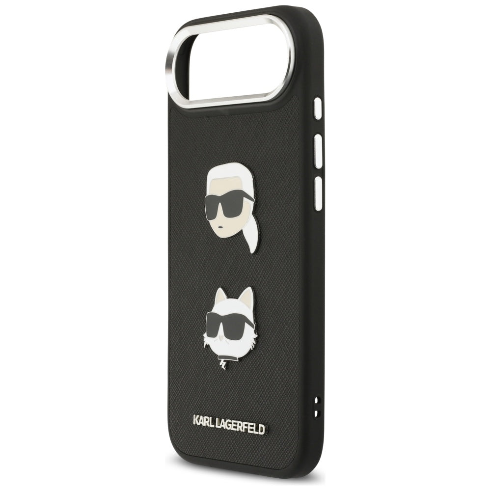 Hoes voor Apple iPhone 17 Air, Karl Lagerfeld, Grained Karl & Choupette's Heads Pins and Logo, Zwart
